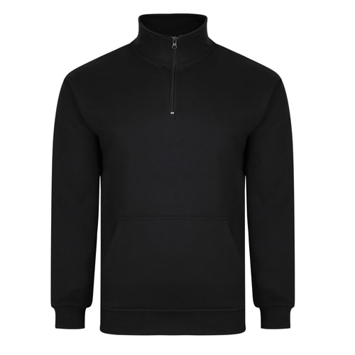 Bigdude Pullover mit Reißverschlusskragen und Fronttasche Schwarz Tall Fit